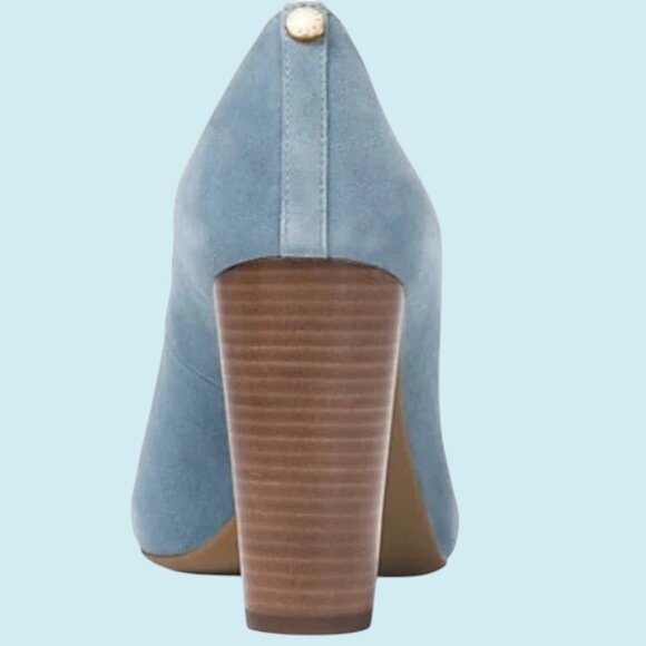 Michael Kors Suede Pump Size 9M Chambray Blue Susan Flex Stacked Heel NWOB - Picture 2 of 15